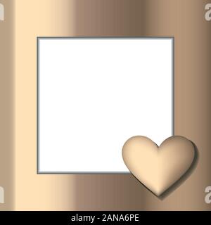 Gold heart on the frame. Metallic template for greeting card. Love message. Saint Valentine Day symbol with text space Stock Vector