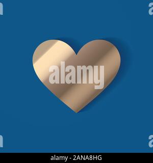 Gold heart on the classic blue color background. Male version greeting card for Saint Valentine day. Love message symbol Stock Vector