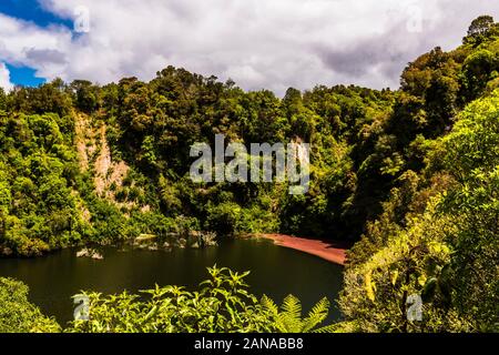 Southern Crater Lake and Emerald Pool at Waimangu Volcanic Valley, Rotorua, Bay of Plenty, New Zealand Stock Photo