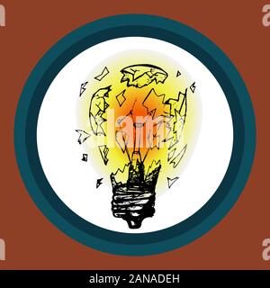 The light bulb explodes and the glass is shattered Stock Vector