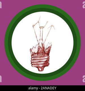 The light bulb explodes and the glass is shattered Stock Vector