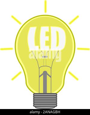 Concept vector illustration: lightbulb and LED inscription. Stock Vector