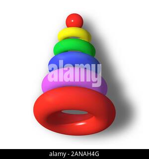 Abstract realistic pyramid toy with rainbow colored rings Stock Vector