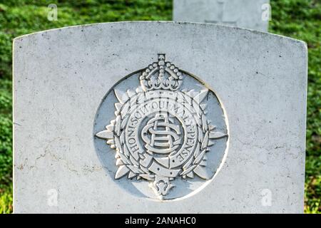 Army Service Corps regimental badge emblem crest on a world war one gravestone or headstone, UK Stock Photo