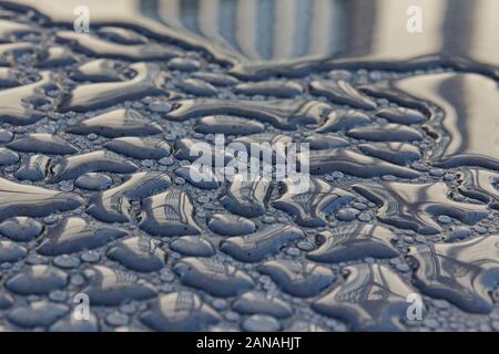 The iconic facade of Philadelphia's Willam H. Gray III 30th Street Station is reflected in early morning dew drops. Stock Photo