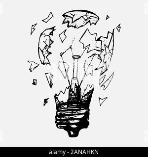 The light bulb explodes and the glass is shattered Stock Vector