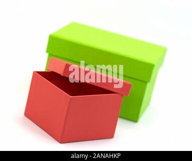 Colorful cardboard boxes against white background Stock Photo