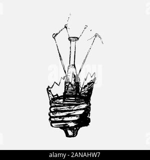 The light bulb explodes and the glass is shattered Stock Vector
