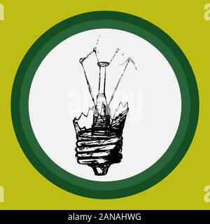 The light bulb explodes and the glass is shattered Stock Vector