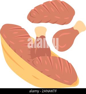 Meat plate flat design long shadow color icon. Steak and chicken drumsticks. Butcher shop product. Restaurant, grill bar, steakhouse menu. Farming mea Stock Vector
