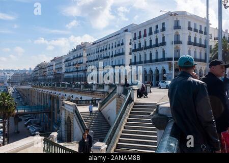 The Promenade des Sablettes is Algiers iconic waterfront and close to the Kasbah of Algiers, a UNESCO World Heritage Site Stock Photo