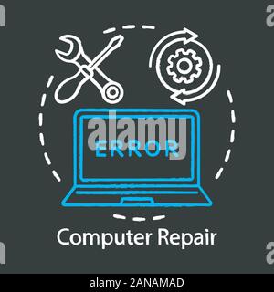 Computer repair chalk concept icon. Home service for electronic devices idea. Operating system reinstall. Laptop refit. Vector isolated chalkboard ill Stock Vector