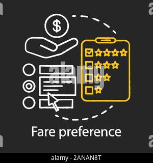 Fare preference chalk icon. Payment for public transportation. Travel expenses. Services, airline classes price. Airplane amenities. Passenger spendin Stock Vector