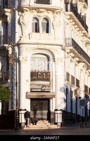 Algiers the white references white terraced buildings on and around the Promenade des Sablettes that give the city its iconic look. Algiers Algeria. Stock Photo