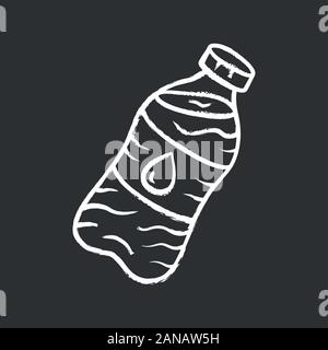 Mineral water chalk icon. Clean potable drinking water. Plastic bottle with label. Non-alcoholic refreshment drink. Non carbonated, sparkling beverage Stock Vector