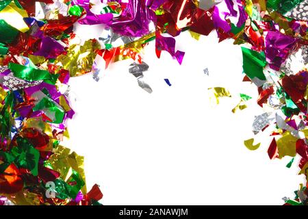 Frame of colorful confetti or wrapping paper isolated on white background, party concept space for text Stock Photo
