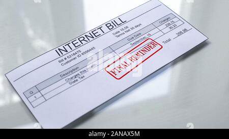 Internet bill final reminder, seal stamped on document, payment for services Stock Photo