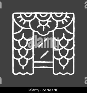 Lace curtains chalk icon. House interior design. Living room, bedroom decoration. Home window treatments. Vintage floral curtains, blinds, drapes. Iso Stock Vector
