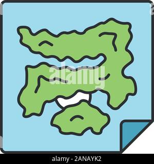 Game map color icon. Virtual video, computer strategic worldmap. Player location. Game world, land scheme, navigation. Cybersport. Isolated vector ill Stock Vector