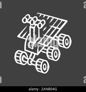 Space robot chalk icon. Moon rover. Moonwalker. Self-propelled machine on remote control. Apparatus for studying planets surface. Space exploration. I Stock Vector
