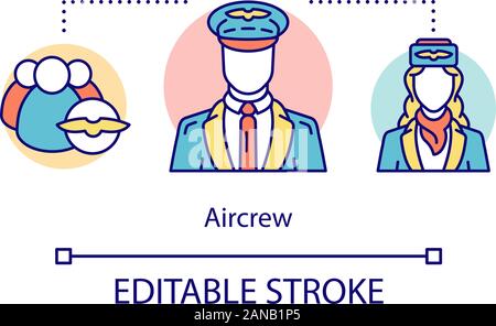 Aircrew concept icon. Aircraft workers idea thin line illustration. Cabin crew uniforms. Pilots and stewardesses. Airline personnel, employee. Vector Stock Vector