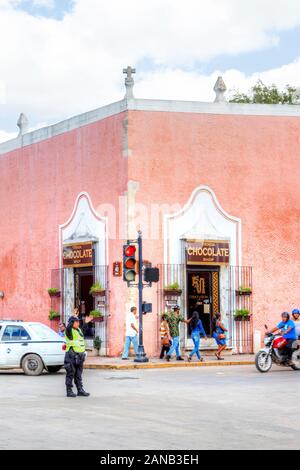 VALLADOLID, MEXICO - DEC 23, 2019: A chocolate shop and cacao factory in the historic Mayan city of Valladolid in the Mexican state of Yucatan. It was Stock Photo