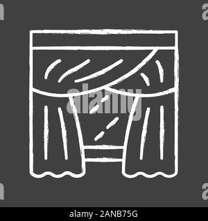 Priscilla curtains chalk icon. Panel pair with attached valance hanging on curtain rod. Living room, kitchen, bedroom drapes. Home interior decor. Iso Stock Vector