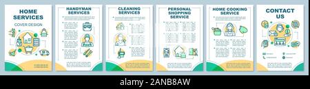 Home services brochure template layout. Cleaning, cooking service. Flyer, booklet, leaflet print design with linear illustrations. Vector page layouts Stock Vector