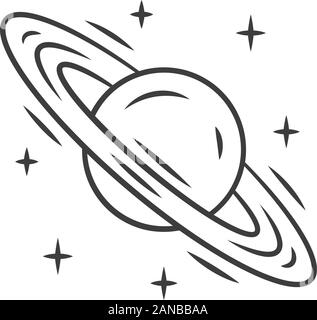 Saturn linear icon. Planet with rings. Gas giant. Planetary science. Solar system. Celestial object. Thin line illustration. Contour symbol. Vector is Stock Vector