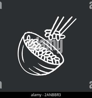 Rice chalk icon. Japanese food. Bowl with white rice. Sushi, spring rolls ingredient. Natural, organic food. Italian cuisine, risotto.Isolated vector Stock Vector