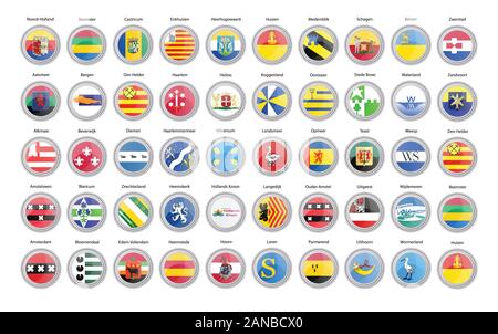 Set of vector icons. Municipalities of Netherlands flags (North Holland province). Vector. Stock Vector