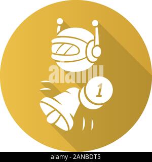 Proactive bot flat design long shadow glyph icon. Sending messages, incoming notifications. Text alert. Reminder, alarm. Artificial intelligence. Vect Stock Vector
