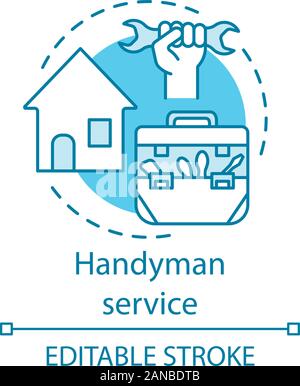 Handyman service concept icon. Home service idea thin line illustration. Broken windows and electric lamps fix. House maintenance. Home repair. Vector Stock Vector