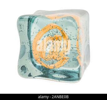 E-mail sign frozen in ice cube, 3D rendering isolated on white background Stock Photo