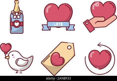 bundle of valentines day set icons Stock Vector