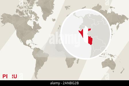 Zoom on Peru Map and Flag. World Map. Stock Vector