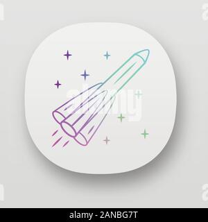 Rocket app icon. Missile, spacecraft, aircraft. Human spaceflight. Space exploration. Interplanetary travel. UI/UX user interface. Web or mobile appli Stock Vector