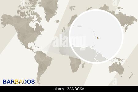 Zoom on Barbados Map and Flag. World Map. Stock Vector