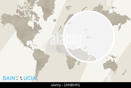 Zoom on Saint Lucia Map and Flag. World Map. Stock Vector