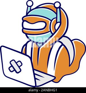 Hacker bot color icon. Virus robot. Cyber pirate attack, crime, cybercrime. Computer virus. Malicious software, AI. Hacking computer. Unauthorized int Stock Vector