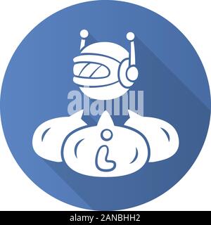 Informational bot flat design long shadow glyph icon. Robot virtual assistant. Artificial intelligence. Access to data. Machine learning, software app Stock Vector