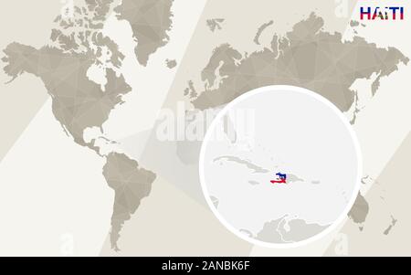 Zoom on Haiti Map and Flag. World Map. Stock Vector