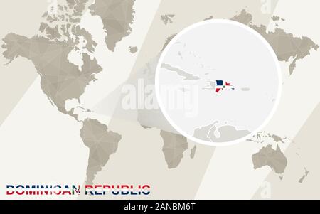 Zoom on Dominican Republic Map and Flag. World Map. Stock Vector