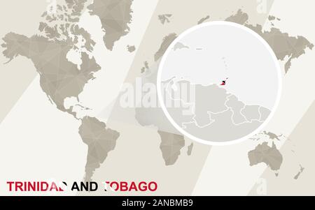 Zoom on Trinidad and Tobago Map and Flag. World Map. Stock Vector