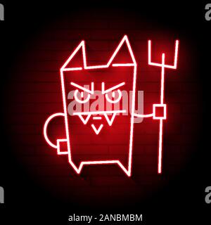 Cartoon Devil. Vector Illustration On A Brick Background Of A Neon Icon. Stock Vector