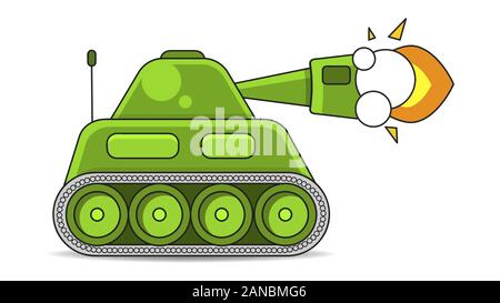 Vector Illustration Of A Battle Tank Aiming A Gun Towards Military Equipment, War, Weapons Stock Vector