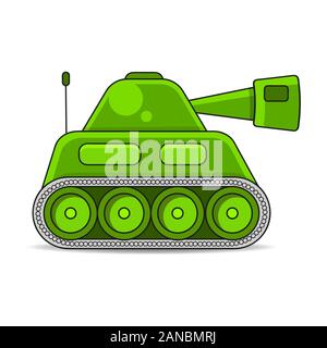Vector Illustration Of A Battle Tank Aiming A Gun Towards Military Equipment, War, Weapons Stock Vector
