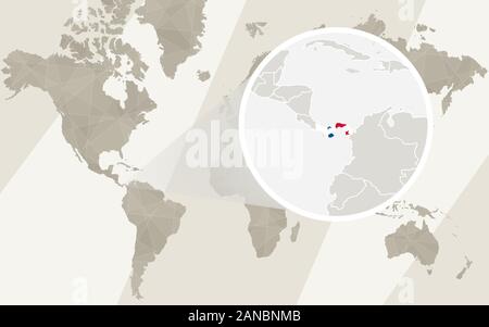 Zoom on Panama Map and Flag. World Map. Stock Vector