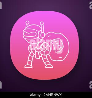 Scraper bot app icon. Malicious robot. Content stealing. Software program. Web scraping service. Artificial intelligence. UI/UX user interface. Web or Stock Vector