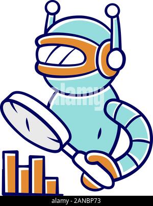 Monitoring bot color icon. Monitor websites uptime. Analytics and search automation. Machine learning. Artificial intelligence. Internet robot with ma Stock Vector
